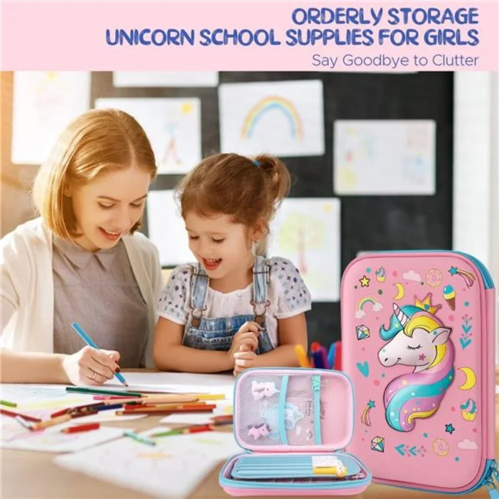 New Cute Unicorn Pencil Case for Girls: 3D EVA Large Capacity with‎ Compartments